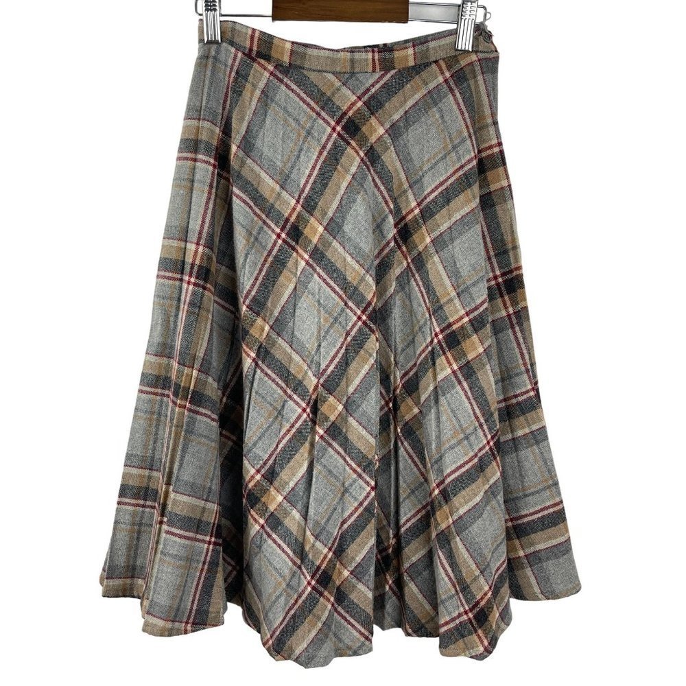 Briggs New York Gray Plaid Midi Skirt